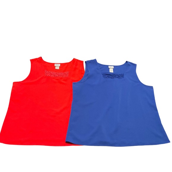 Bfa Classics Tops - Vintage Tank Top Women XL Red Blue Lace Trim Shell Lot 2 Classic Office